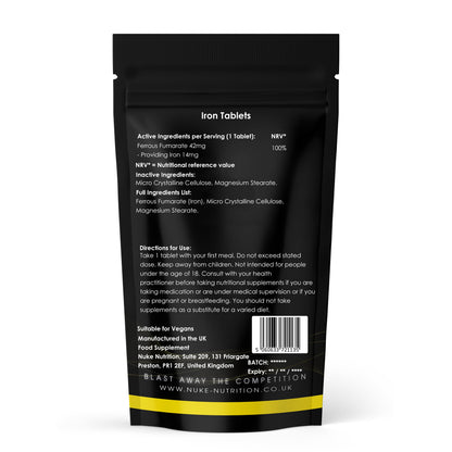 Nuke Nutrition Iron 14mg Tablets – ingredient and serving information