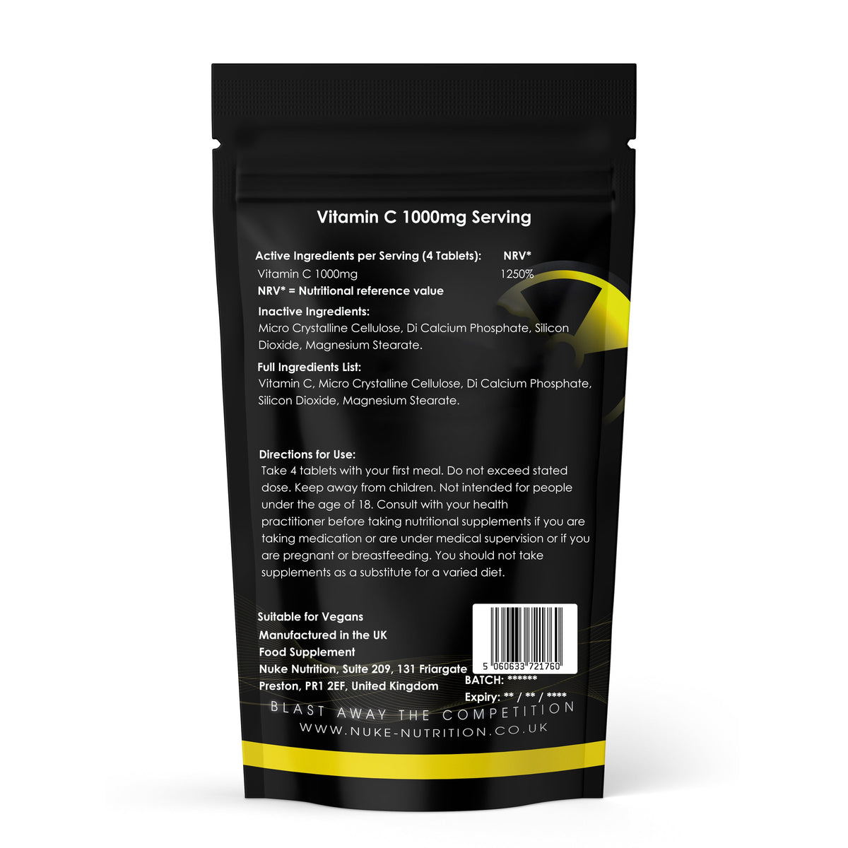 Nuke Nutrition Hair & Skin Care Bundle – 180 Tablets – ingredient and serving information