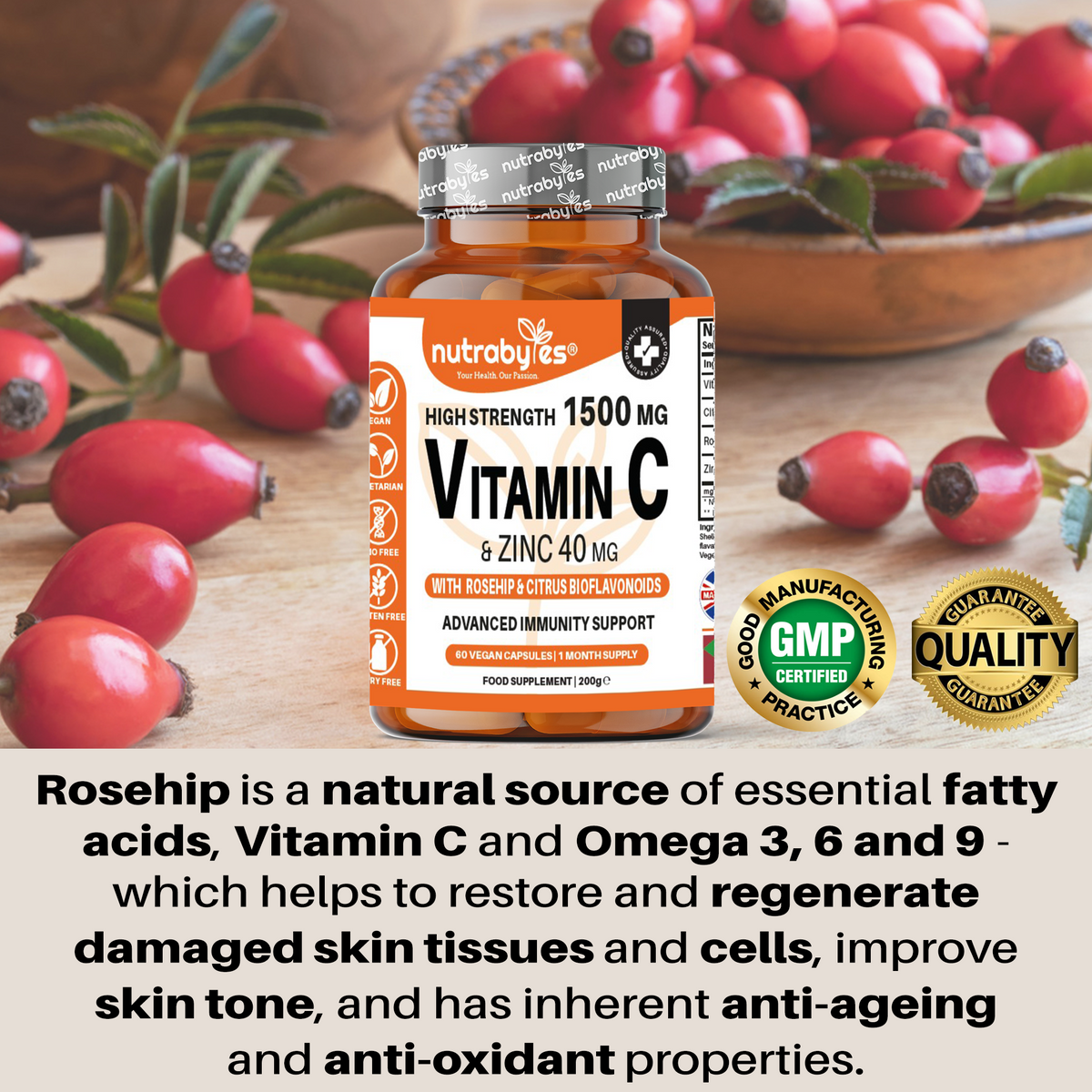 Rose hip ingredient information for NUTRABYTES Vitamin C and Zinc capsules