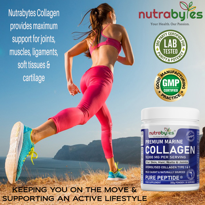 NUTRABYTES Marine Collagen Powder 10,000mg active lifestyle photograph of a runner
