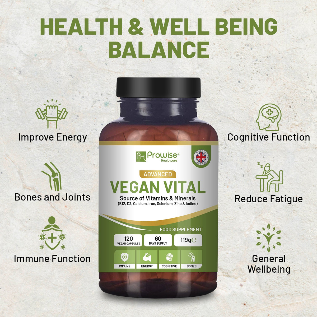 Prowise Healthcare Vegan Vital Multivitamins & Minerals – 120 Capsules – product packaging