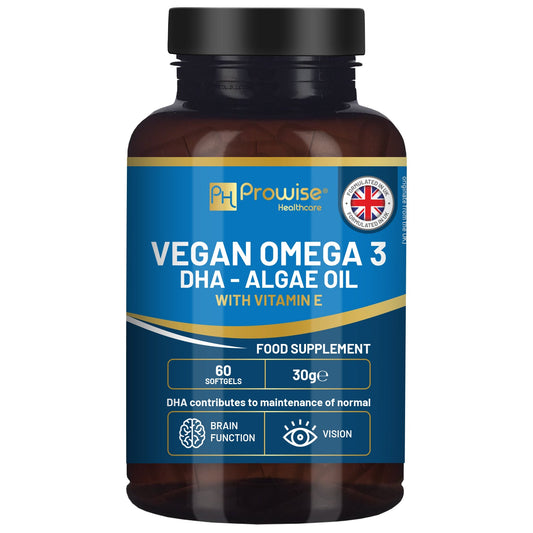 Prowise Vegan Omega-3 DHA & Vitamin E – 60 Softgels – front of 60-softgel pack