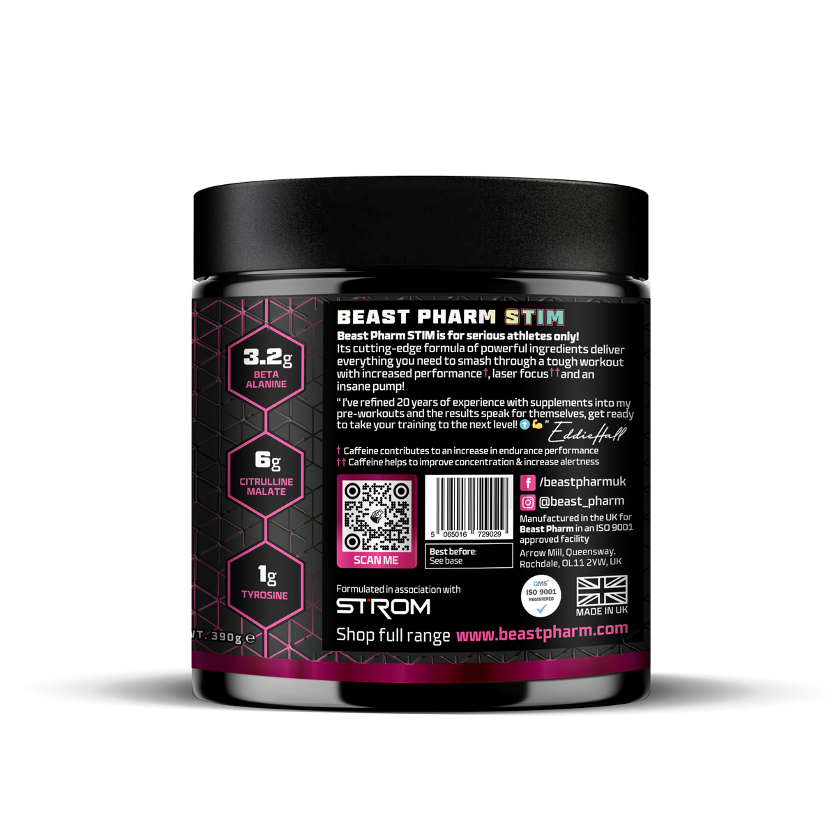 Beast Pharm Stim supplement container with label on a white background