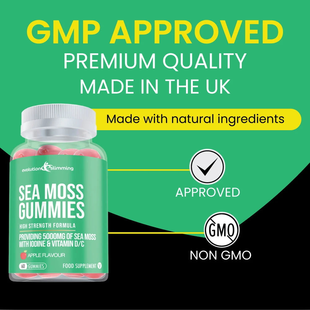 Sea Moss Gummies with Iodine, Vitamin C & D – Sea Moss Gummies with Iodine Vitamin C Vitamin D Anti Inflammatory Immunity Support Evolution Slimming infographic