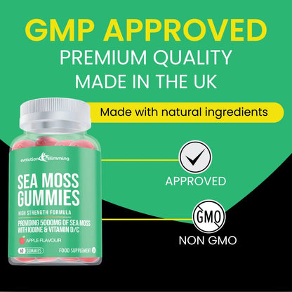 Sea Moss Gummies with Iodine, Vitamin C & D – Sea Moss Gummies with Iodine Vitamin C Vitamin D Anti Inflammatory Immunity Support Evolution Slimming infographic