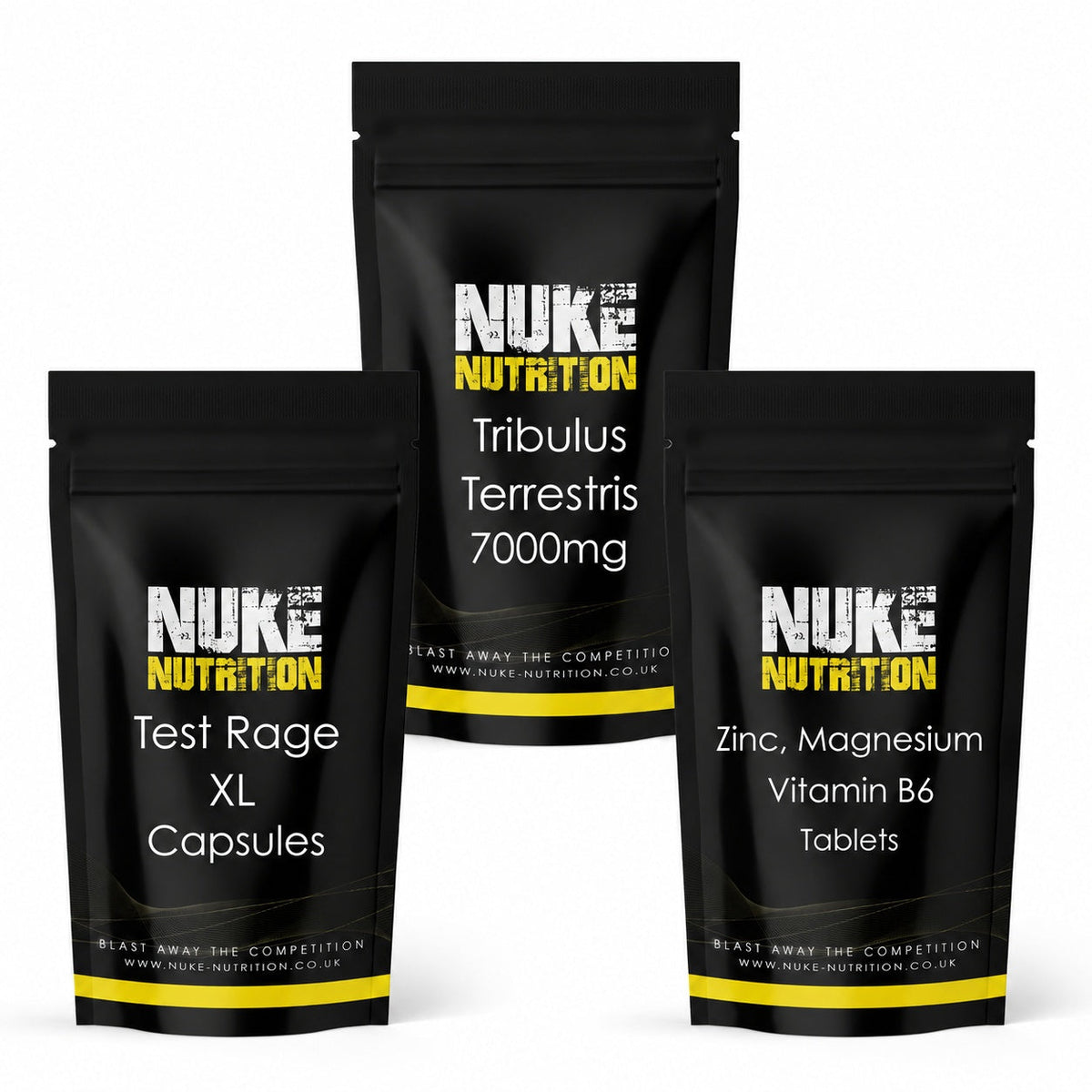 Nuke Nutrition Men’s Supplement Bundle – Test Rage XL, Tribulus & ZMA – product packaging