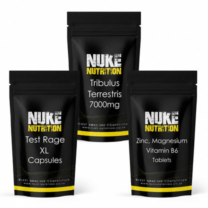 Nuke Nutrition Men’s Supplement Bundle – Test Rage XL, Tribulus & ZMA – product packaging