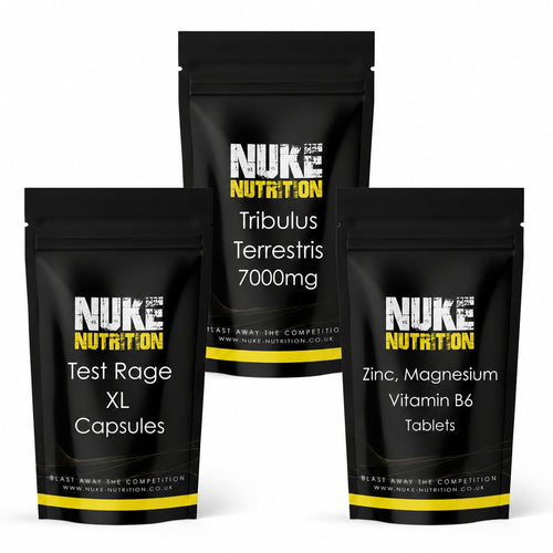 Nuke Nutrition Men’s Supplement Bundle – Test Rage XL, Tribulus & ZMA – product packaging