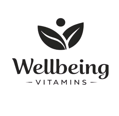 Wellbeing Vitamins logo with leaves and text on a white background