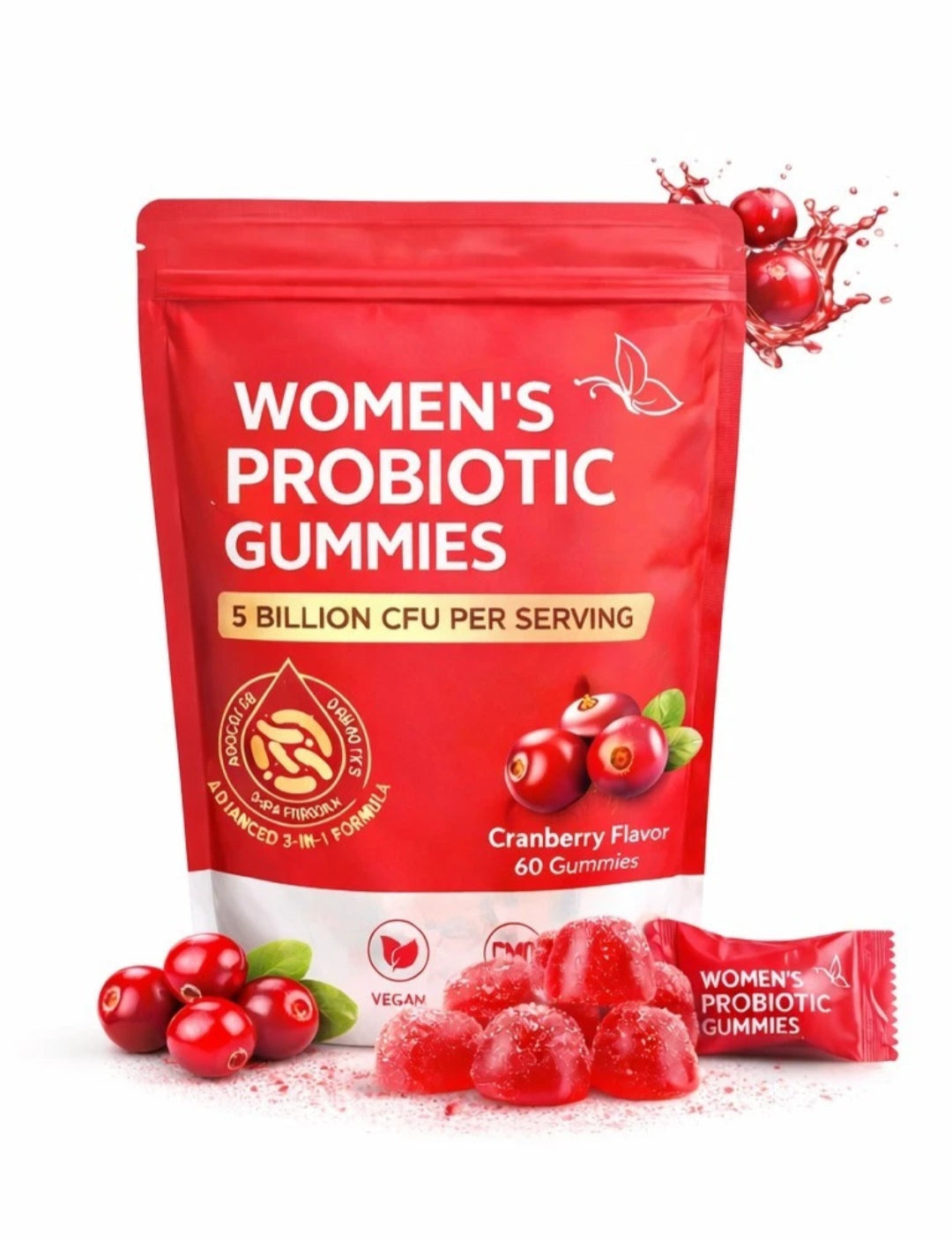 Women's probiotic gummies with 5 billion CFU for digestive health and feminine wellness support