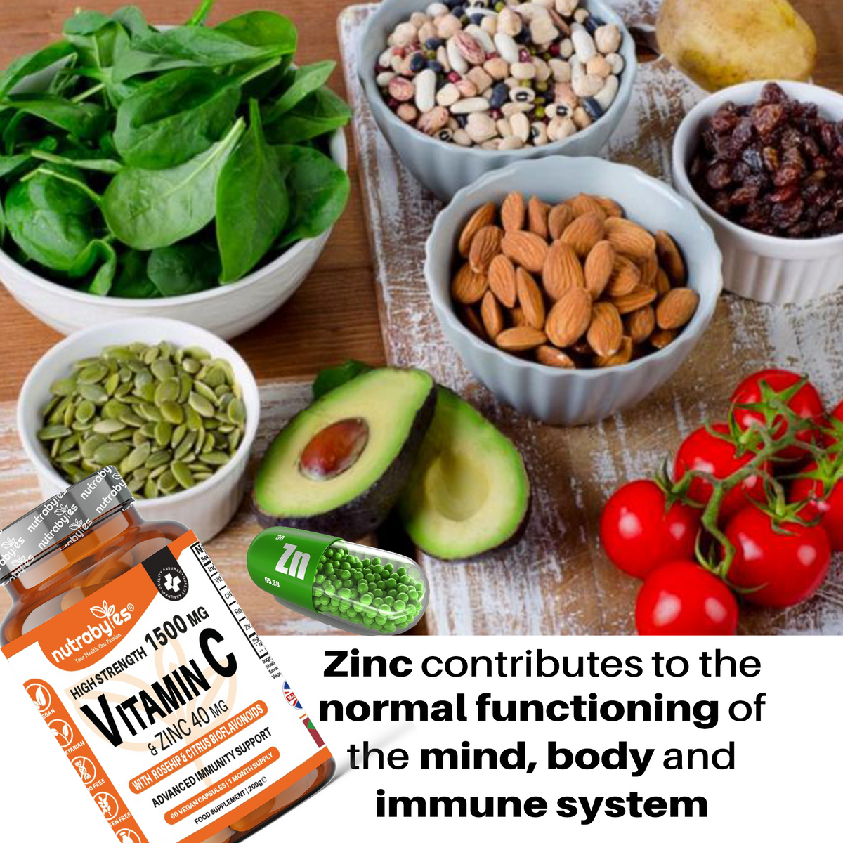Zinc benefits infographic for immunity and protection from oxidative stress