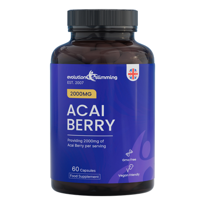 Evolution Slimming Acai Berry 2000mg food supplement bottle with 60 vegan capsules