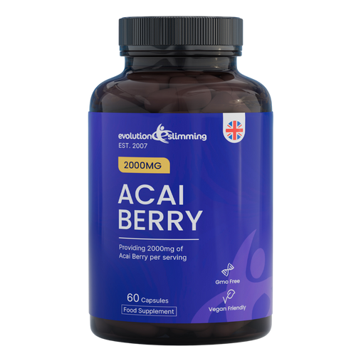 Evolution Slimming Acai Berry 2000mg food supplement bottle with 60 vegan capsules