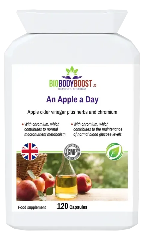 BioBodyBoost An Apple a Day Apple Cider Vinegar – 120 Capsules – product packaging, view 1