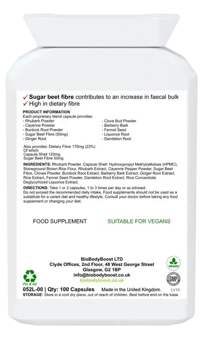 BioBodyBoost Beet It Colonix Botanical & Fibre Blend – 100 Capsules – ingredients and directions label