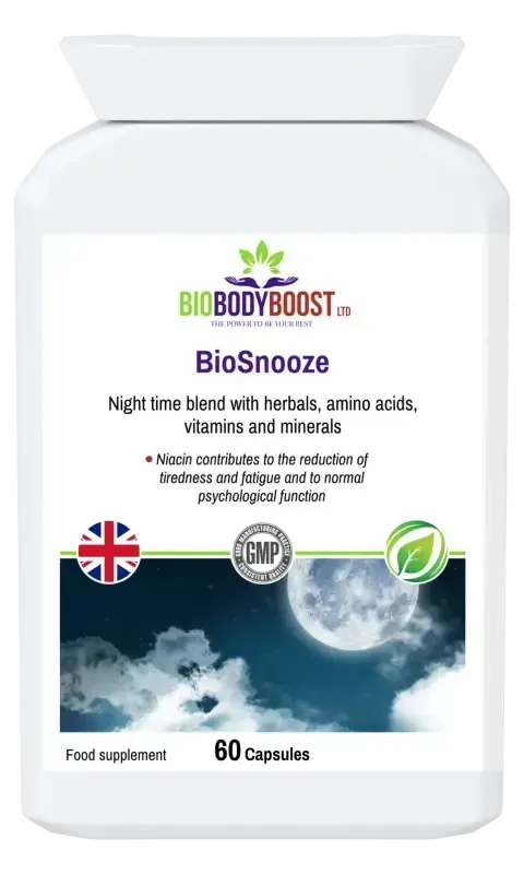 BioBodyBoost BioSnooze Night Time Blend – 60 Capsules – product packaging, view 1