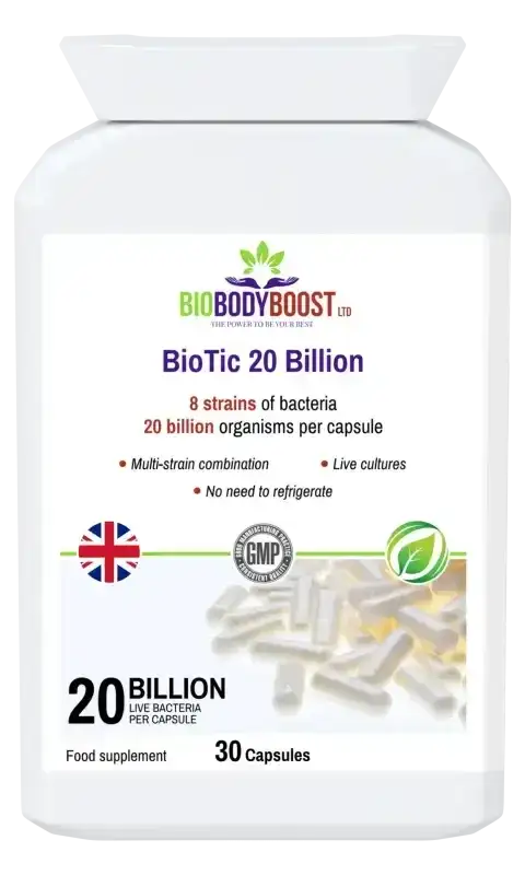 BioBodyBoost BioTic 20 Billion Live Cultures – 30 Capsules – product packaging, view 1