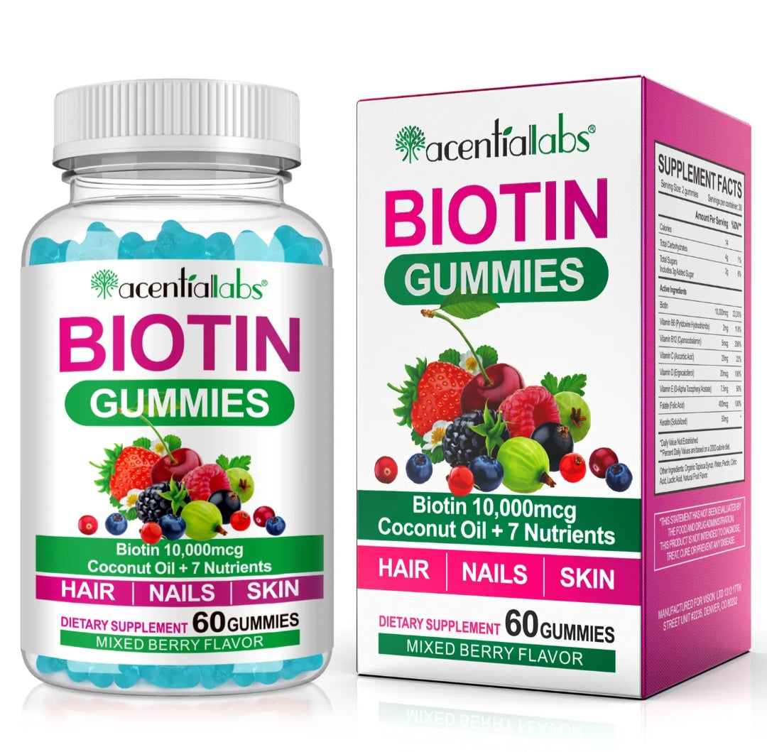 Biotin Gummies 10000mcg for hair skin and nail support with mixed berry flavour