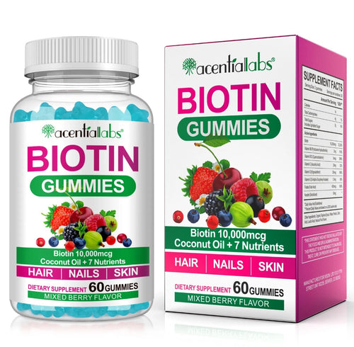 Biotin Gummies 10000mcg for hair skin and nail support with mixed berry flavour