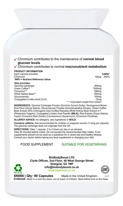 BioBodyBoost BodyLean Garcinia Cambogia Complex – 90 Capsules – ingredients and directions label