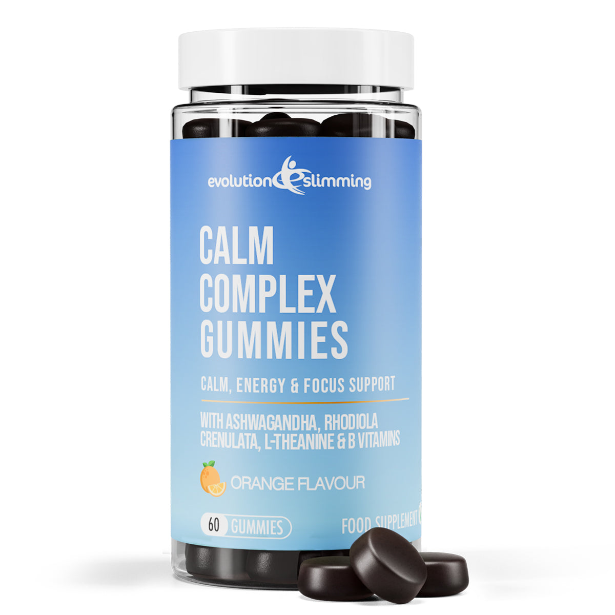 Evolution Slimming Calm Complex orange-flavoured gummies bottle with 60 gummies