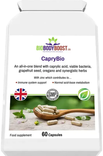 BioBodyBoost CapryBio Caprylic Acid & Botanical Complex – 60 Capsules – product packaging, view 5