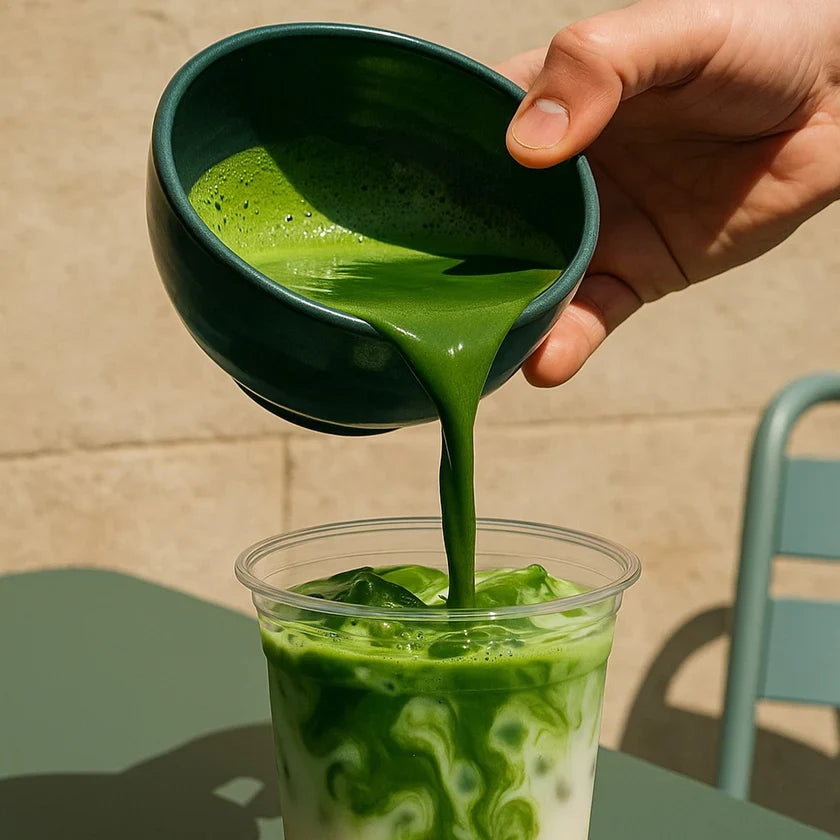 PerfectTed Ceremonial Grade Matcha – 30g Pouch – matcha being poured into a cup