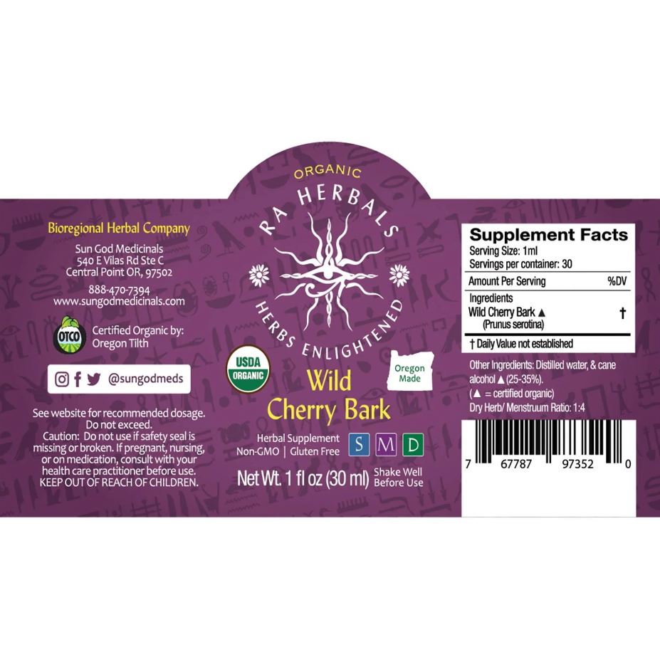 Sun God Medicinals Organic Wild Cherry Bark Tincture – 30ml