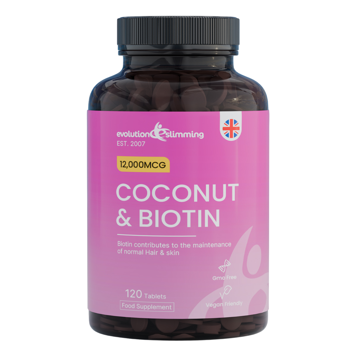 Evolution Slimming Coconut Oil and Biotin tablets supplement bottle