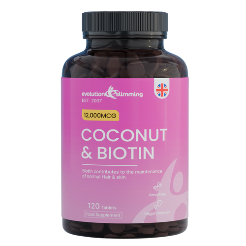 Evolution Slimming Coconut Oil and Biotin tablets supplement bottle