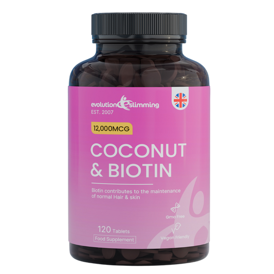 Evolution Slimming Coconut Oil and Biotin tablets supplement bottle