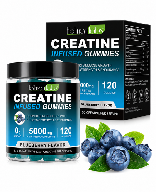 Creatine Monohydrate Gummies for strength muscle recovery and workout performance support with blueberry flavour
