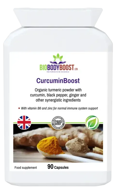 BioBodyBoost CurcuminBoost Turmeric & Black Pepper – 90 Capsules – product packaging, view 1