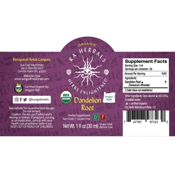 Sun God Medicinals Organic Dandelion Root Tincture – 30ml
