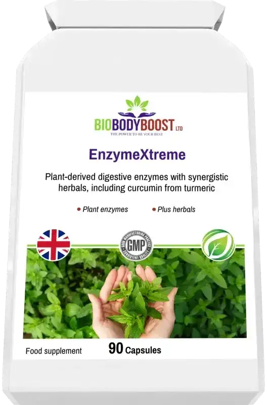 BioBodyBoost EnzymeXtreme – Plant Digestive Enzymes, 90 Capsules – front packaging close-up