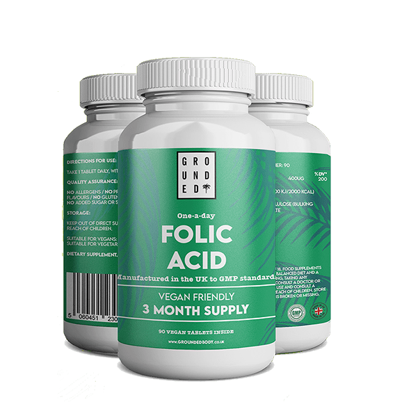 Grounded Folic Acid 400µg – 90 Tablets – tablet bottle