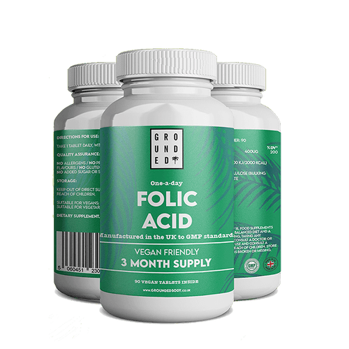 Grounded Folic Acid 400µg – 90 Tablets – tablet bottle
