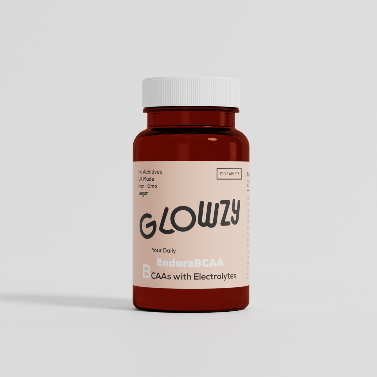 Glowzy EnduraBCAA – 120 Tablets – tablet bottle