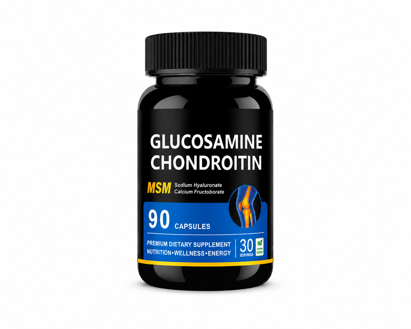 Glucosamine Chondroitin MSM supplement bottle with 90 capsules for joint health and mobility support