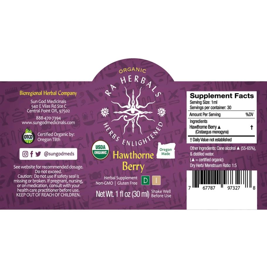 Sun God Medicinals Organic Hawthorn Berry Tincture – 30ml