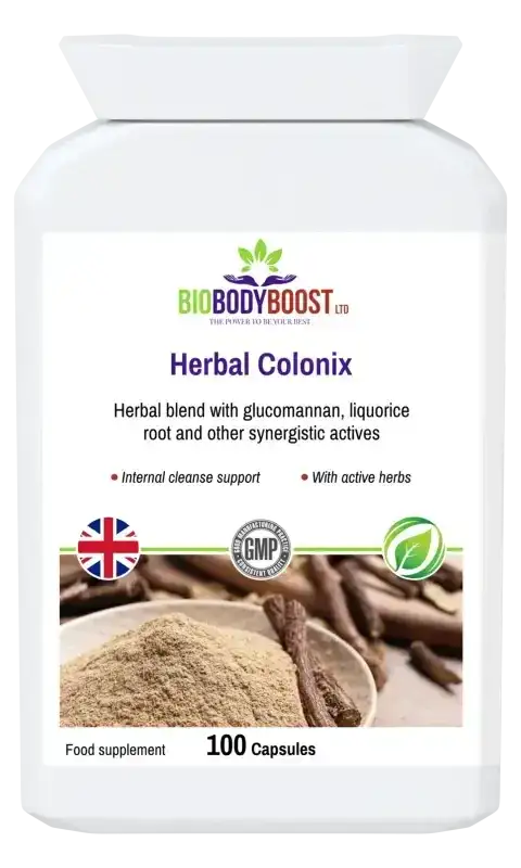 BioBodyBoost Herbal Colonix Botanical & Fibre Blend – 100 Capsules – product packaging, view 1