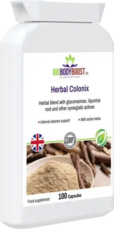 BioBodyBoost Herbal Colonix Botanical & Fibre Blend – 100 Capsules – product packaging, view 4