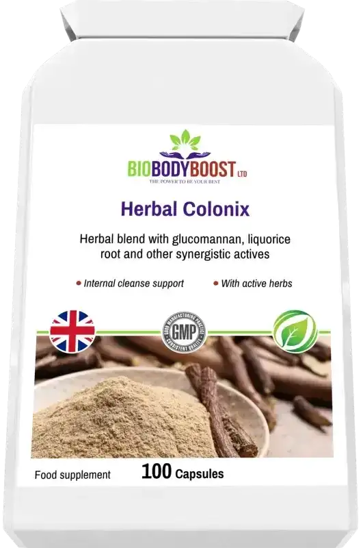 BioBodyBoost Herbal Colonix Botanical & Fibre Blend – 100 Capsules – product packaging, view 6