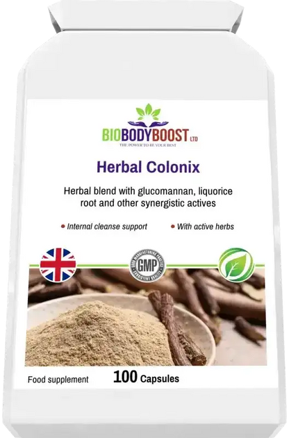BioBodyBoost Herbal Colonix Botanical & Fibre Blend – 100 Capsules – product packaging, view 6