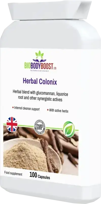BioBodyBoost Herbal Colonix Botanical & Fibre Blend – 100 Capsules – product packaging, view 3
