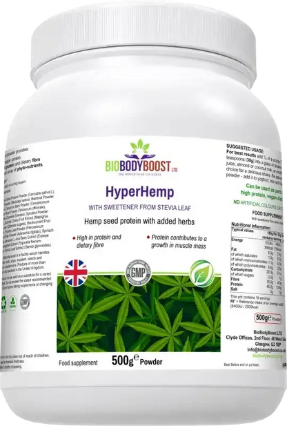 BioBodyBoost HyperHemp Hemp Protein & Botanical Blend – 500g – product packaging, view 4