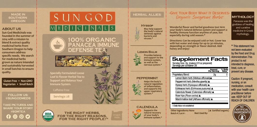 Sun God Medicinals Panacea Immune Defense Organic Herbal Tea – 56g