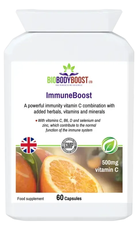 BioBodyBoost ImmuneBoost Vitamin C & Botanical Complex – 60 Capsules – product packaging, view 1