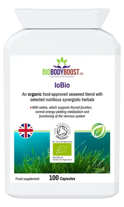 BioBodyBoost IoBio Organic Seaweed & Iodine Blend – 100 Capsules – product packaging, view 1