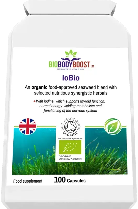 BioBodyBoost IoBio Organic Seaweed & Iodine Blend – 100 Capsules – product packaging, view 6